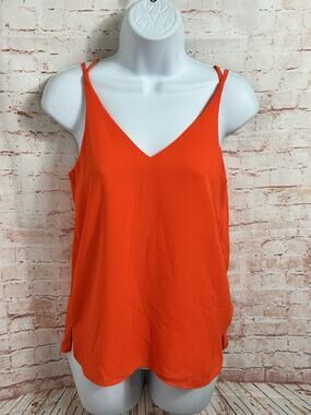 Topshop Double-Layered Orange Cami Top Sz 0 Chiffon V-Neck Blouse Strappy